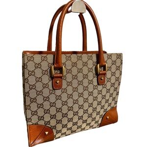 Gucci Brown/Beige GG Canvas Nailhead Handbag calf leather & canvas Authentic